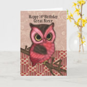 Groot nichtje 14e verjaardag met uil kaart (Gele Bloem)
