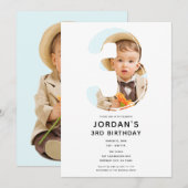 Groot nummer 3 DRIE Foto Derde 3e verjaardagsfeest Kaart (Voorkant / Achterkant)