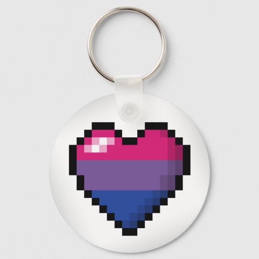 Groot ontwerp van het Pixel-hart in Bisexual Pride Sleutelhanger (Voorkant)
