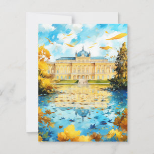 Groot Oostenrijks paleis weerspiegeld in een herfs Briefkaart