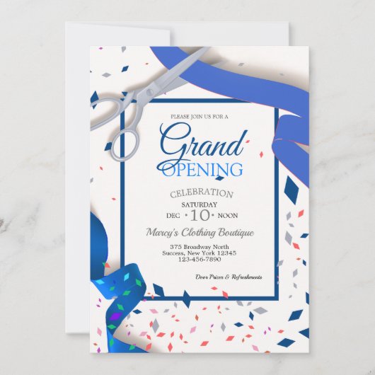 Groot openingsevenement blauw lint (Open Back) Kaart (Voorkant)