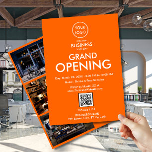 Groot openingsfeest Oranje Zakelijk Logo QR Uitnod Kaart