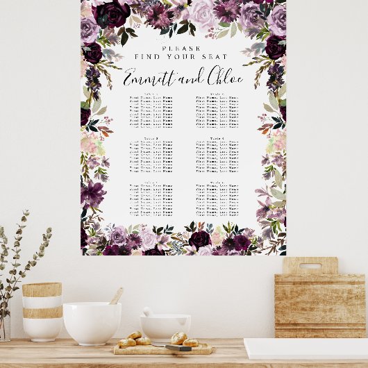 Groot Paars roze 6-tabel zeepijpdiagram Poster (Keuken)