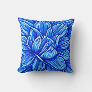 Groot Pioenbloempatroon in Indigo Blauw Kussen