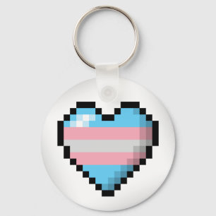 Groot Pixel Heart Design in Transgender Pride Flag Sleutelhanger
