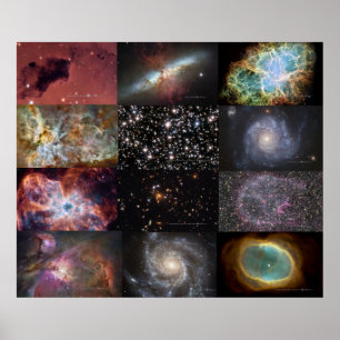 Groot Poster met 12 Hubble Deep Sky-foto's