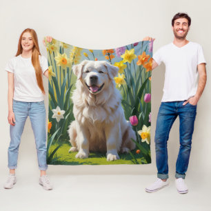 Groot Pyreneeën Hond Lente Bloemen Schilderij Fleece Deken