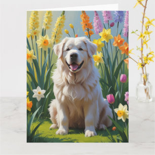 Groot Pyreneeën Hond Lente Bloemen Schilderij Kaart