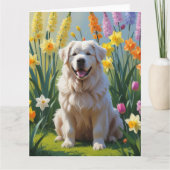 Groot Pyreneeën Hond Lente Bloemen Schilderij Kaart (Voorkant)
