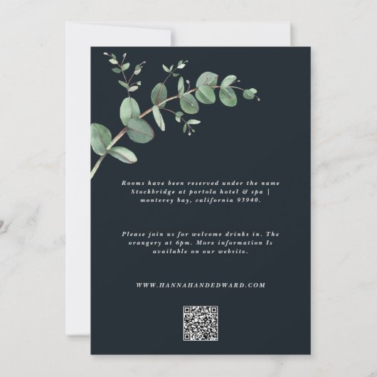 Groot QR-code zwart, elegant Eucalyptus Kaart (Achterkant)