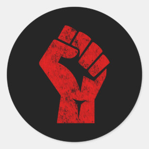 groot rood gehesen eerste groet van eenheid solida ronde sticker