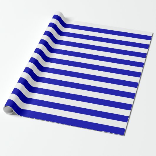 Groot Royal Blue- en White Stripes Wrapping Paper Cadeaupapier (Uitgerold)