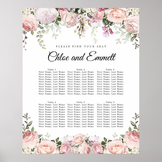 Groot roze 6-tabel weddenschapenkaart poster (Voorkant)