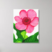 Groot roze annemon met Emerald Green Leaves Canvas Afdruk (Voorkant)