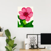 Groot roze annemon met Emerald Green Leaves Poster (Thuiskantoor)