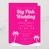 Groot roze bruiloft Barbiecore Trendy Palm Tree Be Kaart (Voorkant / Achterkant)