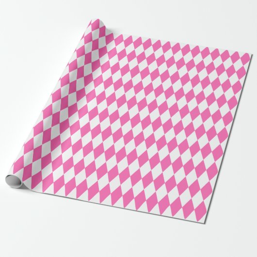Groot roze en wit Harlequin Wrapping Paper Cadeaupapier (Uitgerold)