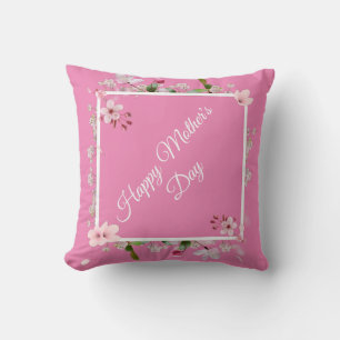 Groot roze floreel Happy Moederdag Sierkussen