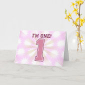 Groot roze nummer één, de eerste verjaardag van he kaart (Gele Bloem)