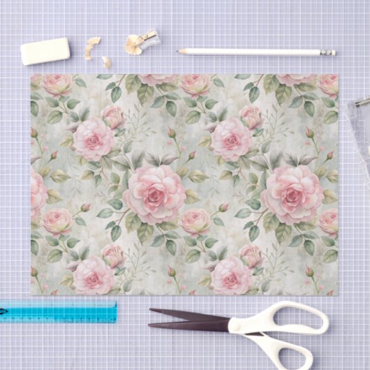 groot roze rozenpatroon tissuepapier (Craft)