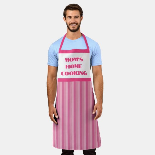 Groot roze stripte Schort voor thuiskoken van mama (Gedragen)