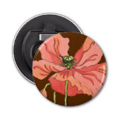 Groot roze ventiel met diepe rode achtergrond button flesopener (Voorkant)