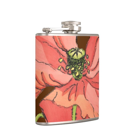 Groot roze ventiel met diepe rode achtergrond heupfles (Rechts)