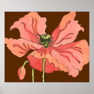 Groot roze ventiel met diepe rode achtergrond poster