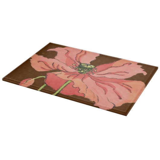 Groot roze ventiel met diepe rode achtergrond snijplank (Hoek)