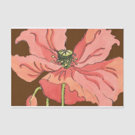 Groot roze ventiel met diepe rode achtergrond tissuepapier (Voorkant)