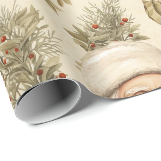 Groot Santa Retro Goud Verpakkingsdocument Cadeaupapier (Rol Hoek)