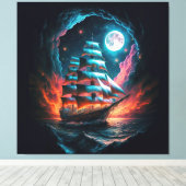 GROOT SCHIP ZEILEN IN DONKERE NACHT DROOM ODYSSEY CANVAS AFDRUK (Insitu (Houten vloer))