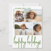 Groot script Olive Green - 4 foto offset - Happy Feestdagenkaart (Voorkant)