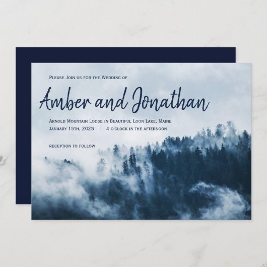 Groot Script Winter Bergen bruiloft uitnodiging (Voorkant / Achterkant)
