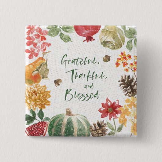 Groot, Thankful en Gezegend Oogst Vierkante Button 5,1 Cm (Voorkant)