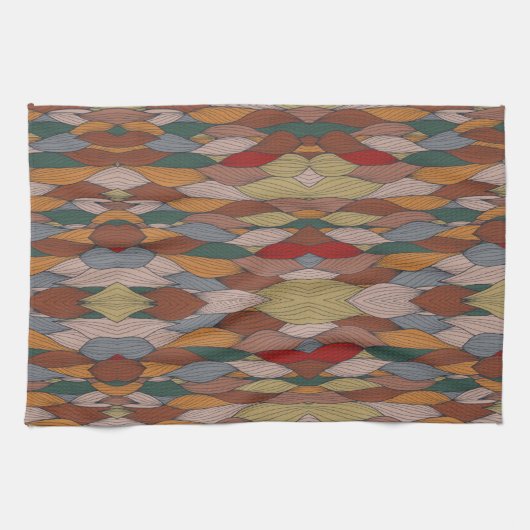 Groot uniek patroon met roze Oranje bruin groen Theedoek (Horizontaal)