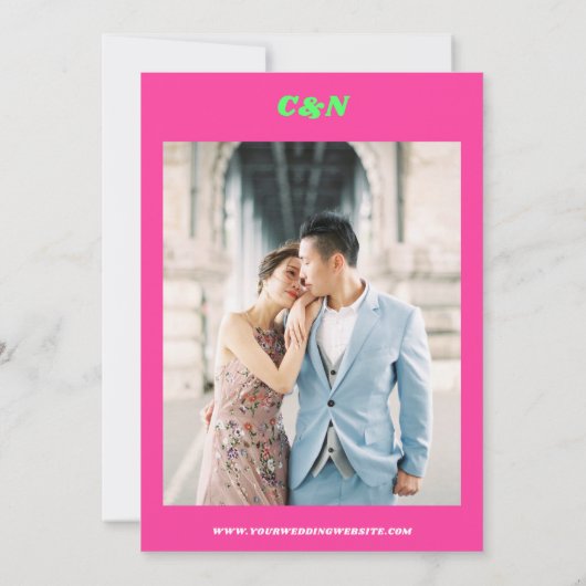 Groot & Vet Datum Roze Retro Foto Huwelijk Save The Date (Achterkant)