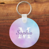 Groot whitemonogram en Paarse Script Name Iridesce Sleutelhanger (Voorkant)