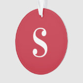 Groot wit monogram op rood ornament (voorkant)