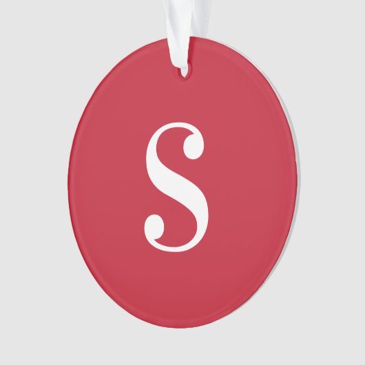 Groot wit monogram op rood ornament (voorkant)