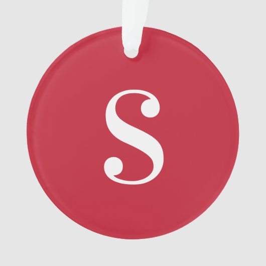 Groot wit monogram op rood ornament (voorkant)