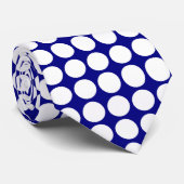 Groot wit Stip Patroon op Navy Blue Stropdas (Opgerold)