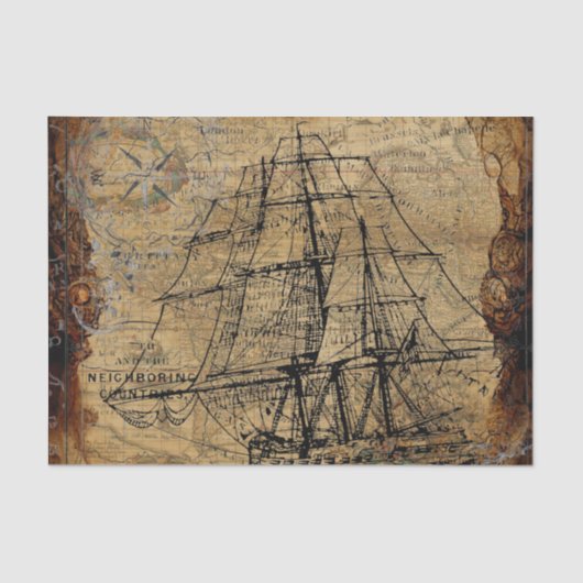 Groot zeilschip op prachtige achtergrond tissuepapier (Voorkant)