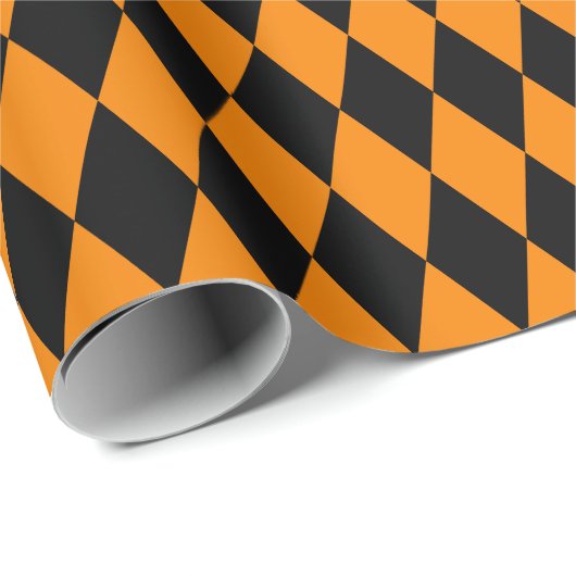 Groot zwart en Oranje Harlequin Wrapping Paper Cadeaupapier (Rol Hoek)