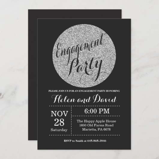 Groot zwart en zilver glitter kaart (Voorkant / Achterkant)