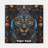 Groot Zwart Kat Mozaïek Gebrandschilderd Glas effe Magneet (Voorkant)