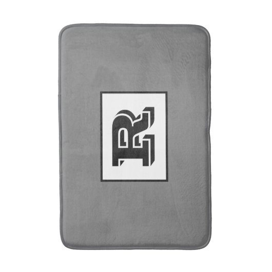 Groot zwart monogram met brede omtrek, grijs badmat (Voorkant Verticaal)