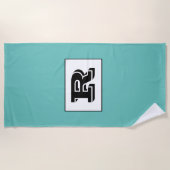 Groot zwart monogram met brede omtrek, Lt Blauwgro Strandlaken (Voorkant)