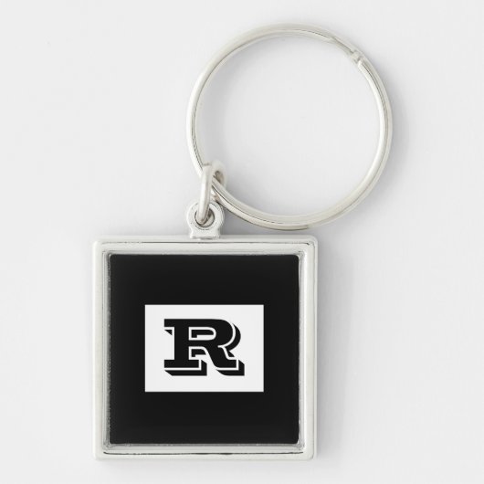 Groot zwart monogram met brede omtrek, zwarte Sleu Sleutelhanger (Voorkant)