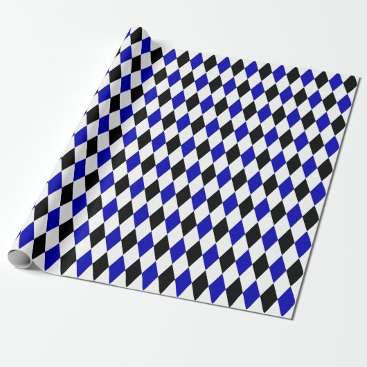 Groot zwart, Royal Blue en White Harlequin Cadeaupapier (Uitgerold)